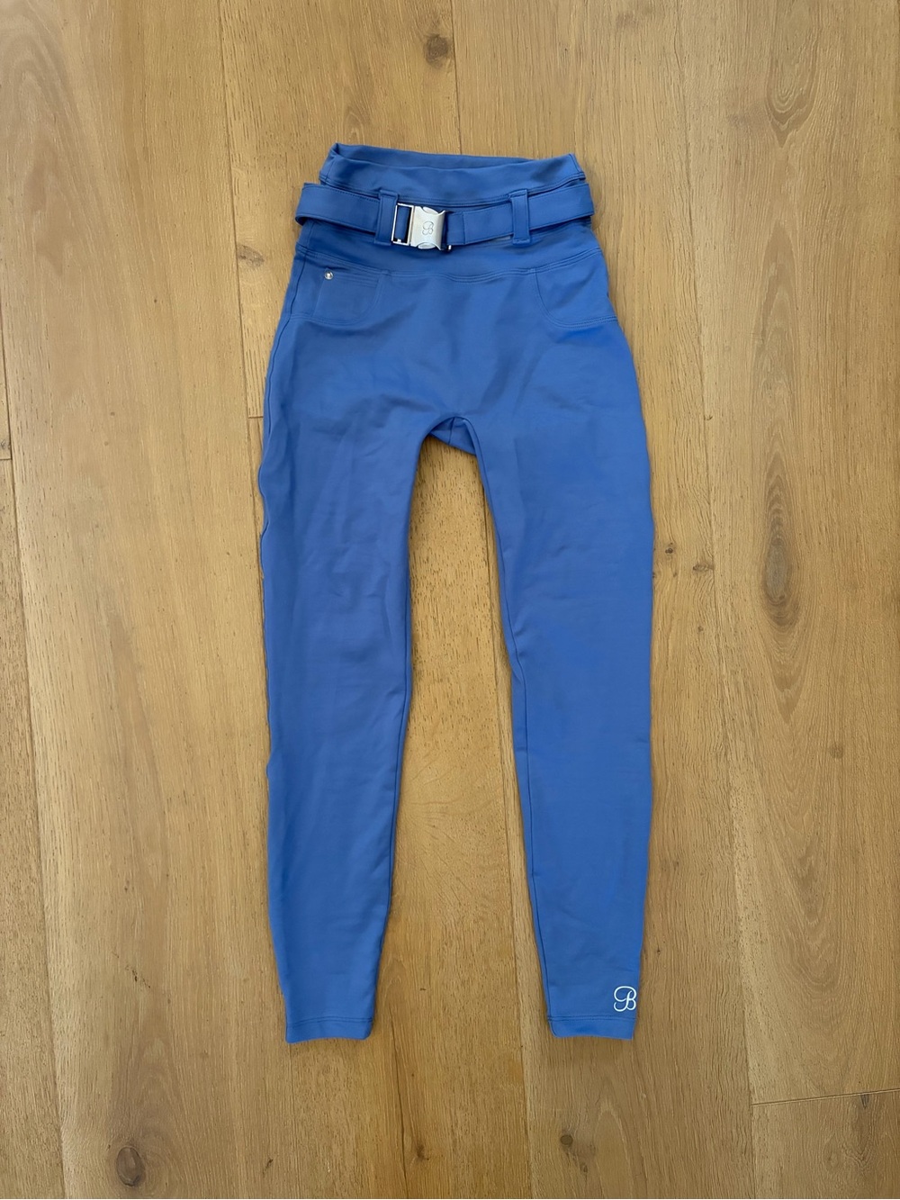 NWOT Bombshell Sportswear Peach Bottoms Royal Blue Belted Leggings
